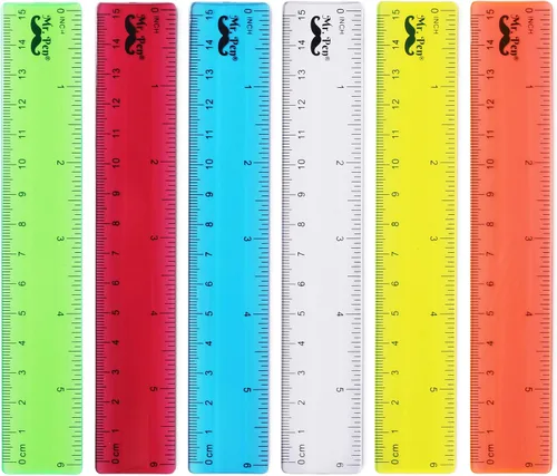 Mr. Pen - Reglas de plástico, 6 pulgadas, paquete de 6, colores surtidos, diseño resistente a los arañazos con pulgadas y centímetros, reglas de