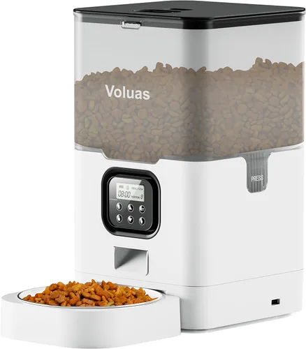 Miniatura 12 de VOLUAS Comederos automáticos para gatos, comedero cronometrado para mascotas para gatos y perros con dispensador de alimentos secos, bolsa blanco