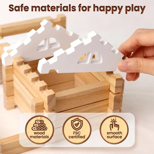 Miniatura 5 de Jovi-mindly &Notchies - Juego de 63 bloques de madera para principiantes, juguetes de aprendizaje preescolar, bloques de madera para niños a partir