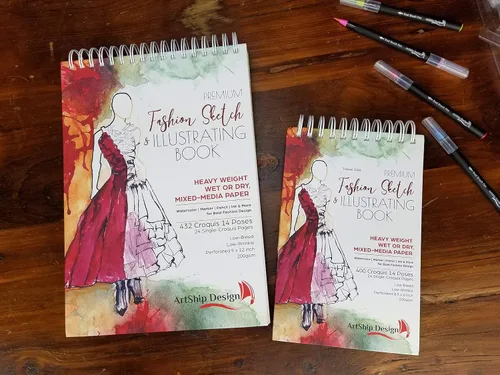 Miniatura 8 de Cuaderno de bocetos de moda 432 plantillas de figuras, tapa dura premium, papel multimedia de gramaje pesado (9x12 pulgadas)