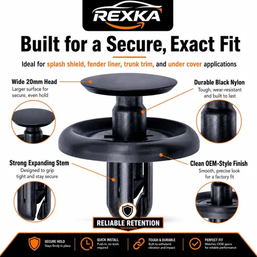 Miniatura 5 de Rexka 20 piezas de protector contra salpicaduras de motor Fender Liner tapa de maletero debajo de la cubierta clip de retención estilo empuje 20PZAS