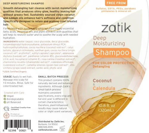 Miniatura 3 de Zatik Naturals - Champú hidratante profundo con coco y caléndula - Vegano, biodegradable, pH equilibrado, para cabello teñido y seco, libre