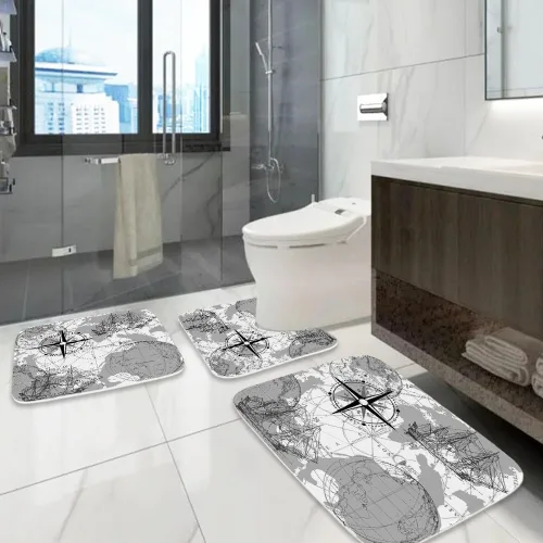Miniatura 5 de TheBlackSpot Compass - Alfombra de baño de barco con mapa antiguo, gris, 20 x 31 pulgadas, tapete de baño náutico para velero, 16 x 24, juego de 3