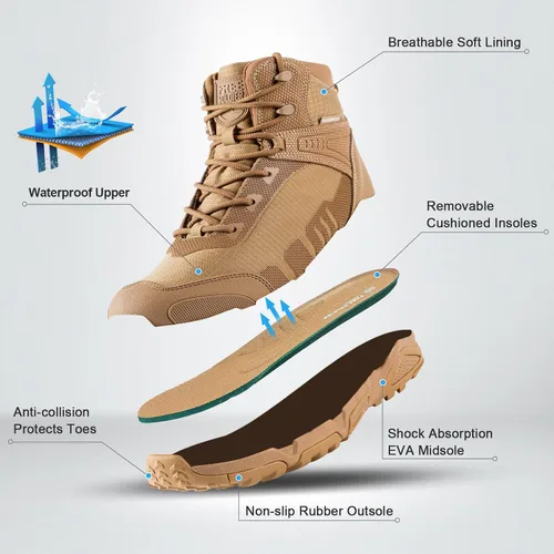 Miniatura 4 de FREE SOLDIER Men's Waterproof Hiking Boots Lightweight Work Boots Military Tactical Boots Durable Combat Boots