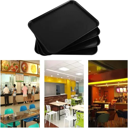 Miniatura 7 de Bandejas de plástico de comida rápida, bandejas de cafetería, paquete de 4 bandejas para servir (negro)