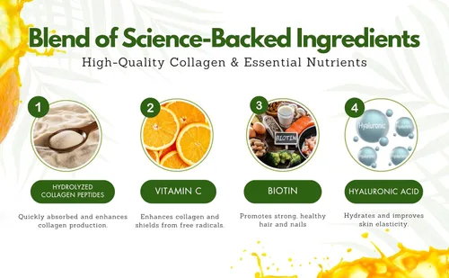 Miniatura 6 de Colágeno líquido para mujeres y hombres, con sabor a Pine'O'Range de grado prémium de 10000 mcg de biotina + 8000 mg de colágeno hidrolizado para un