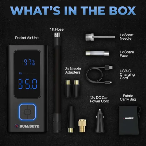 Miniatura 5 de Bullseye Pro - Inflador de neumáticos portátil Pocket Air Pro, compresor de aire para neumáticos, bolas, inflables, apagado automático, se infla
