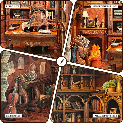 Miniatura 4 de SUNNINO Kits de rincón de lectura para adultos - Juego de construcción de estantería en miniatura DIY con luces LED, kits de rincón de lectura
