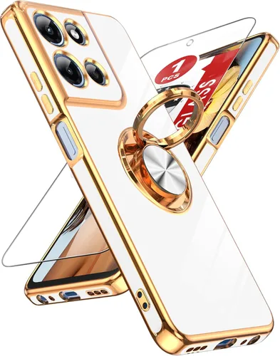 Miniatura 112 de LeYi Funda para Samsung Galaxy S22 Ultra con soporte de anillo giratorio de 360°, soporte magnético, chapado en oro rosa, borde protector para Negro