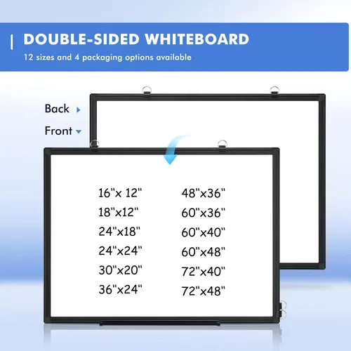 Miniatura 8 de Pizarra blanca de doble cara, marco de aluminio negro, pizarra magnética de borrado en seco de 24 x 18 pulgadas para pared, pizarra blanca montada