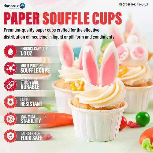 Miniatura 2 de Dynarex Vasos de Papel para Medicina - Vasos Desechables Souffle de 1 oz para Píldoras y Medicamentos - Vasos de Papel Pequeños con Bordes
