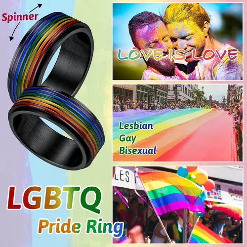 Miniatura 6 de FaithHeart LGBT - Anillos para ansiedad con diseño de arcoíris, acero inoxidableoro de 18 quilates chapado en oro de 18 quilates, joyería