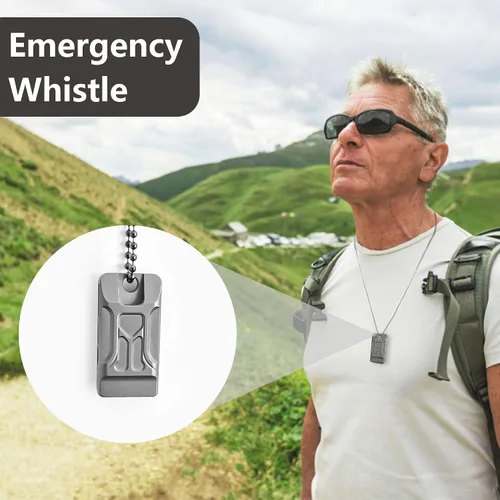 Miniatura 5 de Silbato de supervivencia de emergencia de titanio con collar, silbato de seguridad fuerte de hasta 120 decibelios para supervivencia de emergencia