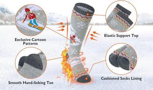 Miniatura 3 de Century Star Calcetines de esquí para niños, calcetines de invierno cálidos hasta la rodilla para niños y niñas, calcetines de lana suave, esquí