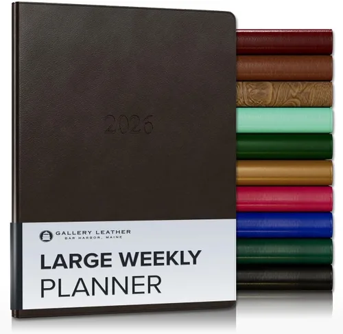 Miniatura 17 de Gallery Leather Agenda semanal y mensual grande 2025-2026, agenda y cuaderno con elegantes bordes de página dorados dorados, 12 meses, cactus Cactus