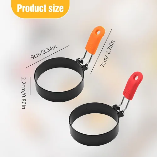 Miniatura 4 de Anillos de huevo para freír, anillos de huevo de acero inoxidable para freír anillos de huevo con mango de silicona, anillos redondos de 3.5 Naranja