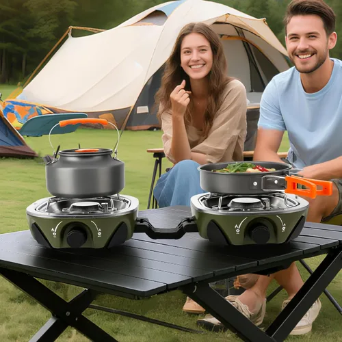 Miniatura 6 de INFOOD Estufa de camping de propano de 20,000 BTU – Estufa de gas portátil de 2 quemadores con control de llama ajustable, encendido piezoeléctrico