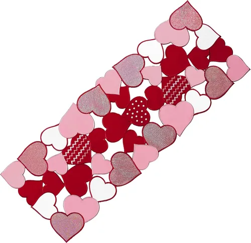 Miniatura 2 de OWENIE Caminos de mesa para el día de San Valentín, centros de mesa de San Valentín, 13 x 36 pulgadas, decoración de mesa roja bordada con corazón