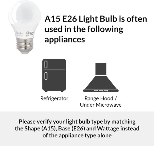 Miniatura 7 de Simba Lighting Bombillas LED A15 para refrigerador (paquete de 2) 5 W 40 W de repuesto, impermeables, pequeñas para electrodomésticos, congeladores