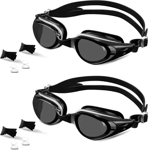 Gafas de natación, paquete de 2 gafas de natación antivaho, anti-UV, sin fugas, adultos, hombres, mujeres y jóvenes Negro