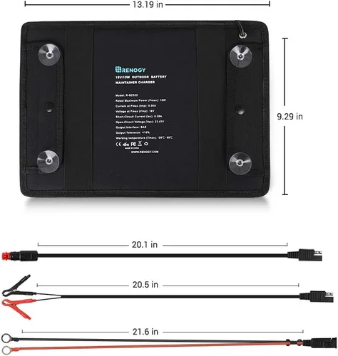 Miniatura 4 de Renogy Cargador solar de 10 W con enchufe de encendedor, pinzas lagarto, cables de batería para automóvil, barco, motocicletas, camiones
