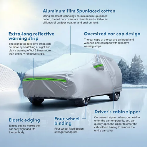 Miniatura 6 de La funda completa de 6 capas para automóvil es impermeable para todo tipo de clima, universal en todas las estaciones, prevención de nieve, Tira