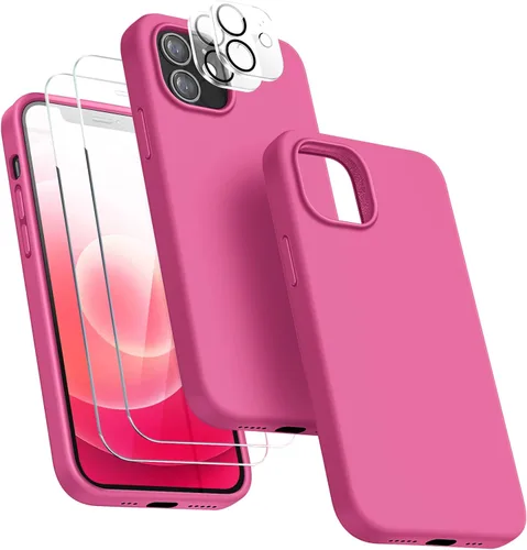 Miniatura 25 de Funda 5 en 1 para iPhone 12 Pro con protector de pantalla y protector de lente de cámara, funda de silicona líquida para iPhone 12 Pro (verde alpino)