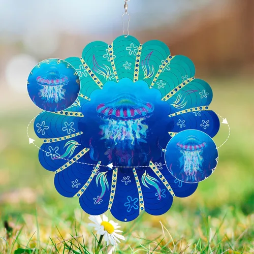 Miniatura 10 de Hilanderos de viento de metal de pavo real - Regalos para mujeres, mamá, abuela, esposa, hilandero de viento colgante para decoraciones