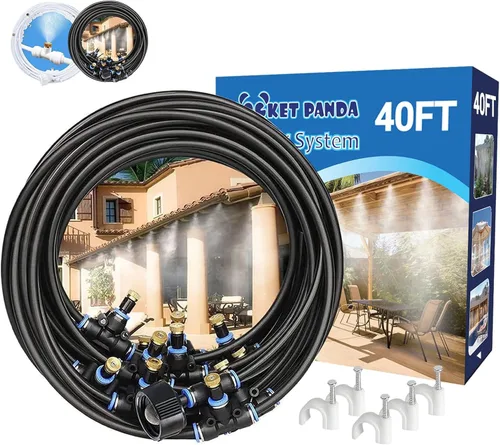 Miniatura 11 de Sistema de nebulización para patio de 80 pies (78.7 ft), manguera de rociador de agua para exteriores, jardín, invernadero, cubierta, paraguas, Negro