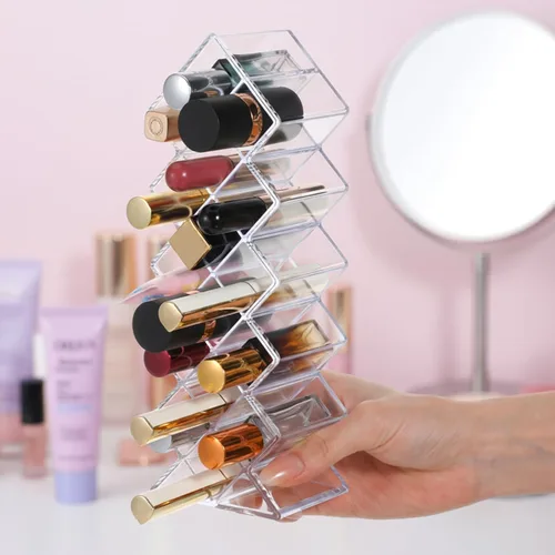 Miniatura 5 de Organizador de lápiz labial de 4 piezas, 16 espacios, torre de lápiz labial apilable en forma de pez, soporte de almacenamiento de brillo de labios