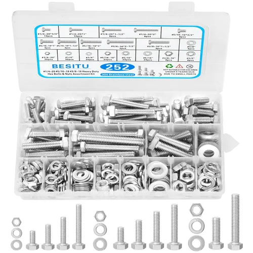 Miniatura 9 de Besitu 280Pcs Surtido de Pernos de Brida Métrica, M6x1.0, M8x1.25, M10x1.5 (12mm a 30mm) Kit de Pernos Hexagonales y Tuercas con Arandelas Diversas