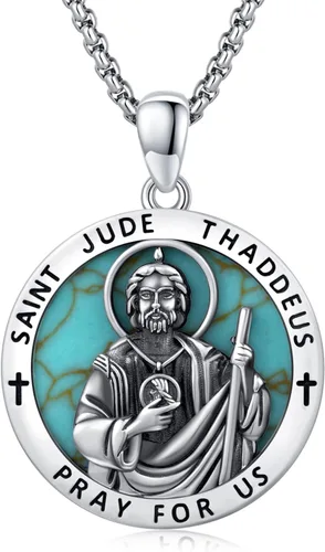 Miniatura 451 de Collar con colgante de plata de ley 925 con medalla de San Patrón, joyería religiosa para hombres y mujeres, con cadena de acero inoxidable 316L