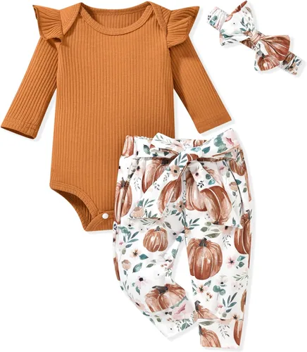 Miniatura 23 de Aalizzwell Conjunto de mameluco acanalado para bebé recién nacido prematuro para otoño e invierno