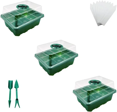 Paquete de 3 bandejas de cultivo de plantas propagadoras de jardín con cúpula de humedad ajustable y base de invernadero para cultivo de semillas