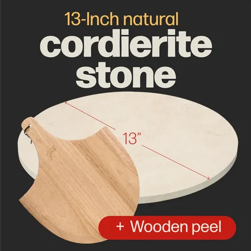 Miniatura 2 de HANS GRILL PIEDRA PARA PIZZA Piedra circular para pizza para hornear en horno y asar en parrilla con pala de madera incluida Piedra de cocina