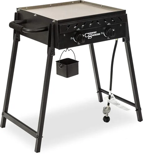 Miniatura 2 de Country Smokers Parrilla de gas portátil de 2 quemadores con cubierta adicional Parrilla plana de propano presazonado para exteriores