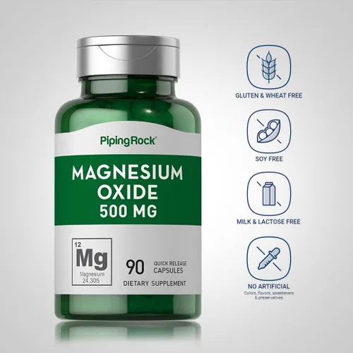Miniatura 3 de Piping Rock Óxido de magnesio 500 mg 90 cápsulas Suplemento sin OMG, sin gluten