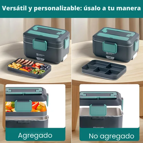 Miniatura 6 de Annie & Mia Design Fiambrera eléctrica para adultos, 100 W, 3.5 L, calentador de alimentos portátil de 2 capas, modo dual de 2.5 L + 1 litro