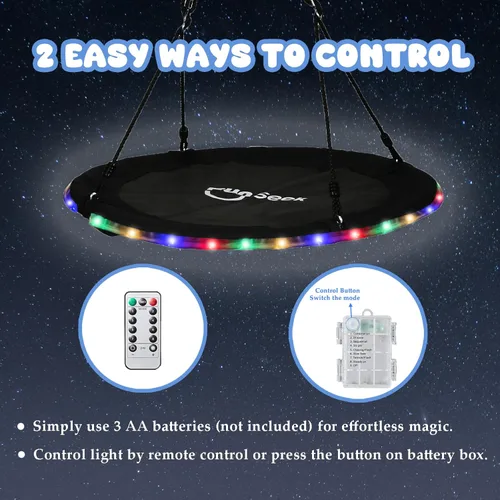 Miniatura 5 de Columpio de árbol de 48 pulgadas con luz LED para niños, columpio de platillo volador de 900 libras, con correas ajustables para colgar
