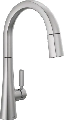 Grifo Delta Faucet Monrovia de Níquel Cepillado para Cocina, Grifos de Cocina con Rociador Desplegable, Grifo de Fregadero de Cocina con Lumicoat