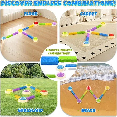 Miniatura 7 de Wee Wonders Piedras iluminadas y haz de equilibrio para niños, piedras de paso con música de piano, juego giratorio y 30 tarjetas, juguetes