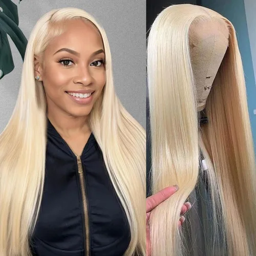 GZX Peluca de cabello humano 613 con encaje frontal transparente HD de 13 x 4 pulgadas, pelucas de cabello humano lacio con encaje frontal, densidad