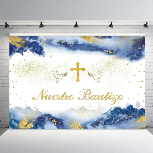 Miniatura 9 de MEHOFOND Fondo de fotografía de Nuestro Bautizo de 7 x 5 pies para niños y niñas, decoración de fiesta de bautizo mexicano para niños y niñas