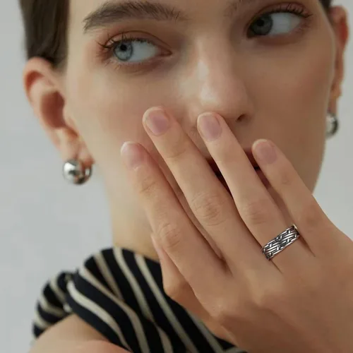 Miniatura 3 de HZMAN Anillo de la suerte celta de plata vintage de acero inoxidable abierto para mujer, tamaño 7-9