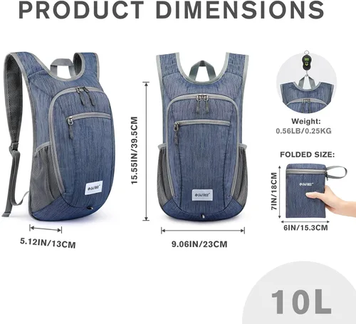 Miniatura 3 de G4Free 10L/15L Mochila para Senderismo Plegable Ligera, Mochila de Día para Caminatas, Pequeña, Viaje al Aire Libre, Bolsa de Hombro Plegable Azul