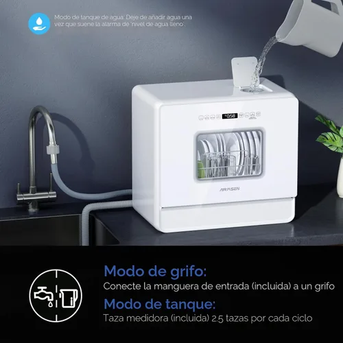 Miniatura 3 de AIRMSEN Lavavajillas grande y delgado para encimera con estante completo de 2 niveles, lavavajillas portátiles con tanque de agua integrado de 5 L