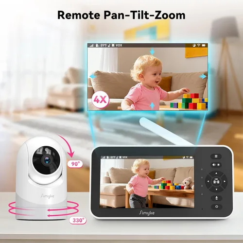 Miniatura 6 de Simyke Monitor de bebé, monitor de bebé de video de 5 pulgadas con cámara 720P, monitor de audio WiFi con PTZ remoto, visión nocturna, conversación