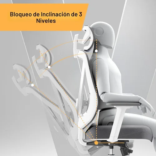 Miniatura 5 de HOLLUDLE Silla ergonómica de malla para oficina - Soporte lumbar ajustable 3D y reposabrazos 3D, respaldo en forma de V, silla de escritorio Blanco