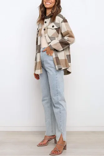 Miniatura 2 de AUTOMET - Camisa casual de manga larga con botones, a cuadros, para mujer