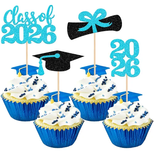 Miniatura 14 de 36 piezas con purpurina 2026 temática de graduación 2026 para cupcakes, diploma de clase de 2026, para graduación de 2026, suministros de decoración